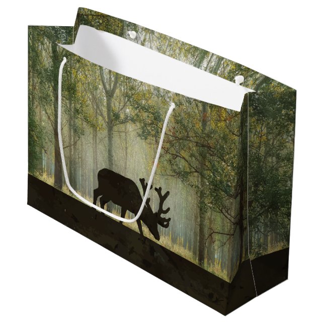 Elche in der Waldillustration Große Geschenktüte (Vorderseite Schrägansicht)