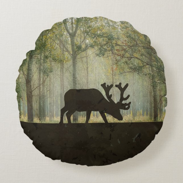 Elche in der Waldillustration Rundes Kissen (Vorderseite)