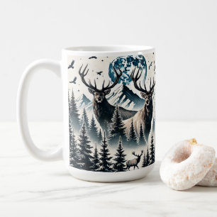 Elche in einem Mystischen Wald unter einem Mondlic Kaffeetasse