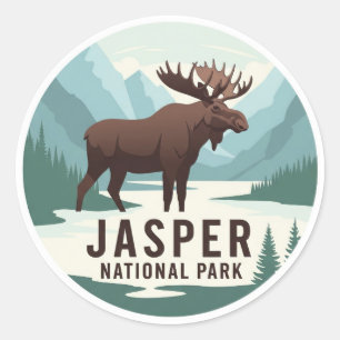 Elche in Jasper Nationalpark Kanada Reisen Runder Aufkleber