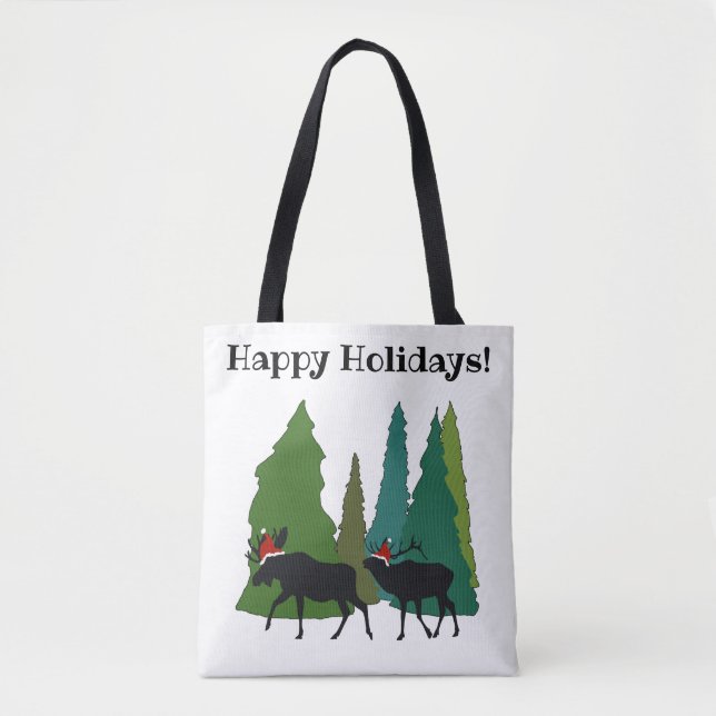 Elche in Weihnachtsmannmützen Tasche (Vorderseite)