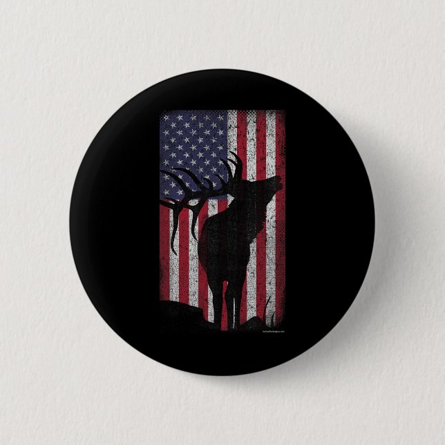 Elche Jagd Bugling Bull US Flag - amerikanischer R Button (Vorderseite)