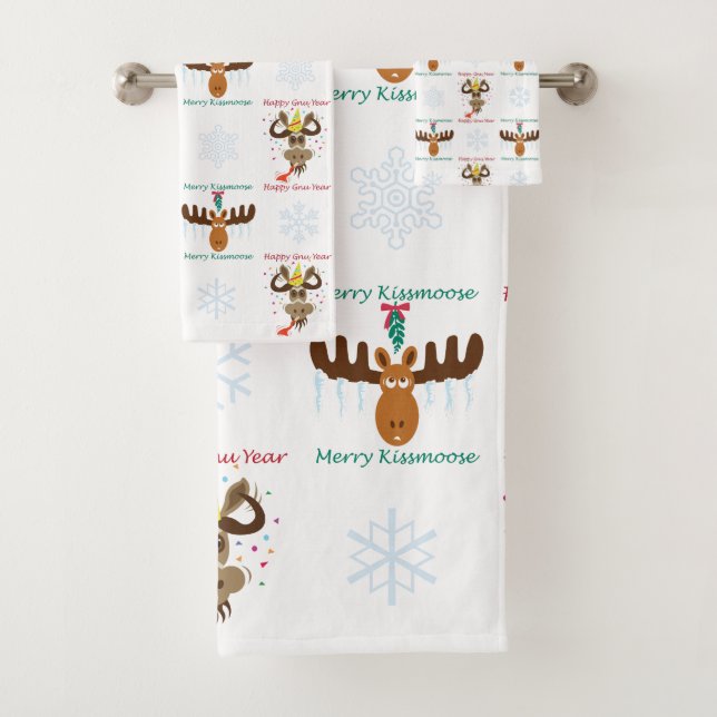 Elche Kopf_Merry Kiss Moose_Happy Gnu Jahr! Badhandtuch Set (Insitu)