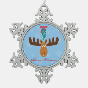 Elche Kopf_Merry Kissmoose_Humorurer Urlaub Schneeflocken Zinn-Ornament