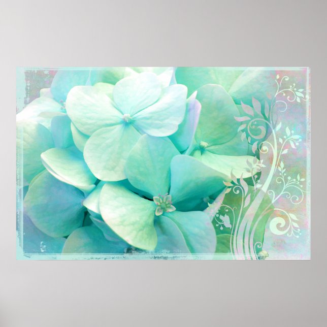 Elche, Minze, Aqua Hydrangea Poster (Vorne)