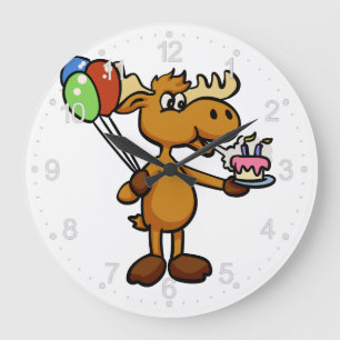 Elche mit Ballon und Kuchen  Rückenfarbe Große Wanduhr