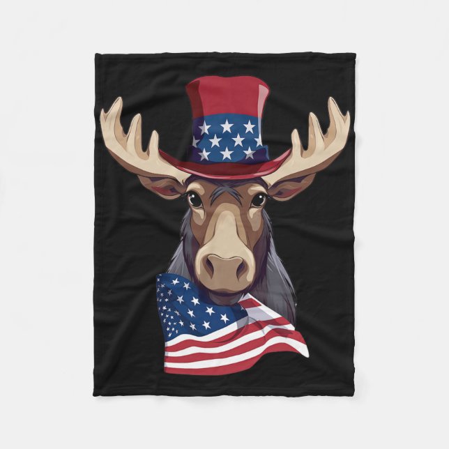 Elche mit der patriotischen US-Flagge Amerikanisch Fleecedecke (Vorderseite)