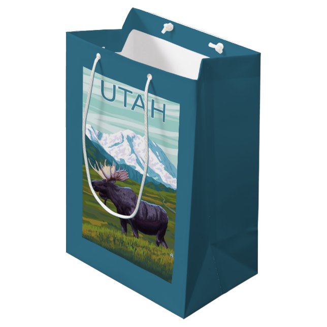 Elche mit MountainUtah Mittlere Geschenktüte (Vorderseite Schrägansicht)