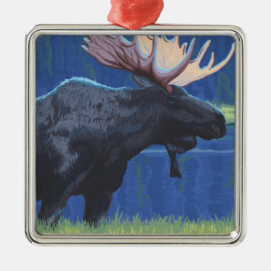 Elche nachts - Latouche, Alaska Silbernes Ornament