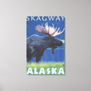 Elche nachts - Skagway, Alaska Leinwanddruck