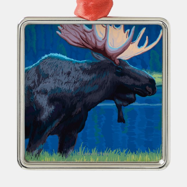 Elche nachts - Yellowstone Nationalpark Ornament Aus Metall (Vorne)