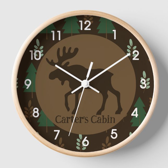 Elche rustikale Holzhüttendekoration Uhr (Moose Rustic Cabin Log Home Nursery Wall Clock )