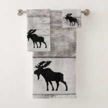Elche Silhouette Graues Holzmuster Badetuch Set