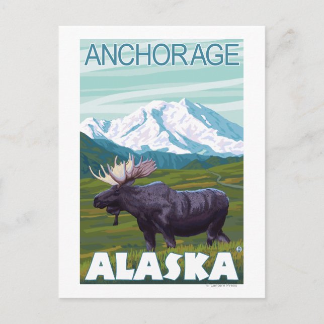 Elche Szene - Anchorage, Alaska Postkarte (Vorderseite)