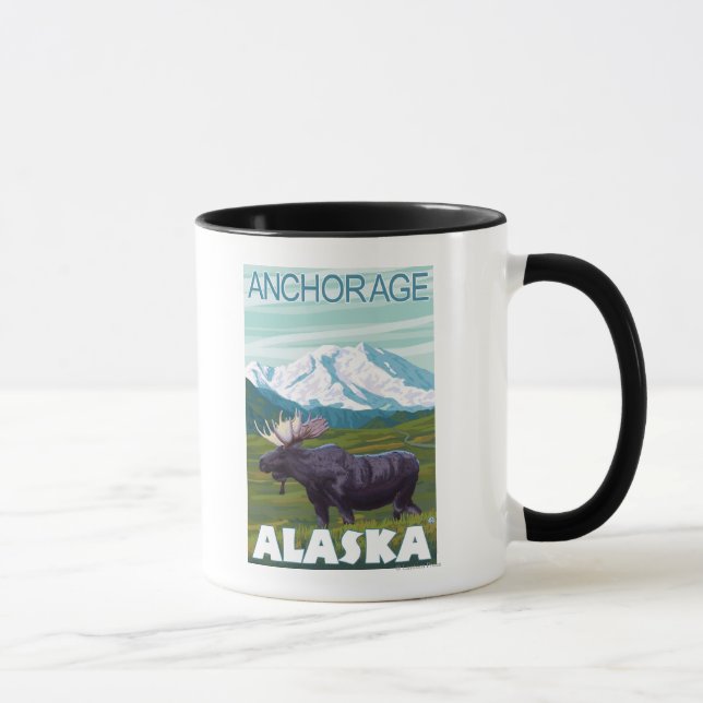 Elche Szene - Anchorage, Alaska Tasse (Rechts)