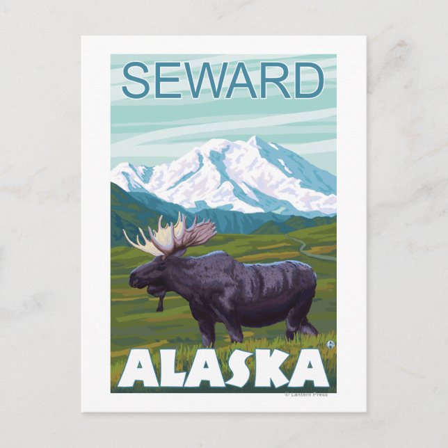Elche Szene - Seward, Alaska Postkarte (Vorderseite)