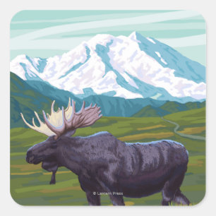 Elche Szene - Wrangell, Alaska Quadratischer Aufkleber