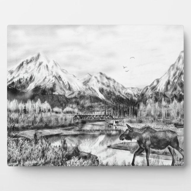 Elche und Berge Plaque Fotoplatte (Vorderseite)