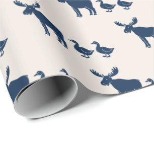Elche und Enten Muster blau Geschenkpapier