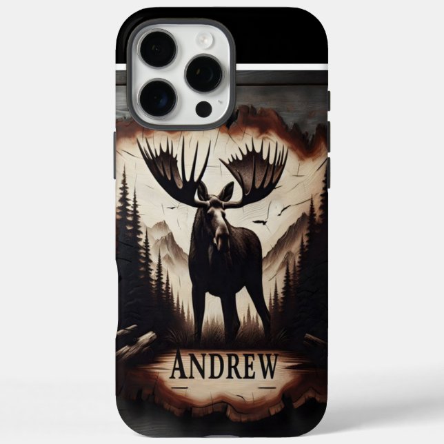 Elche und Gebirge Holzschild iPhone 16 Pro Max Hülle (Rückseite)