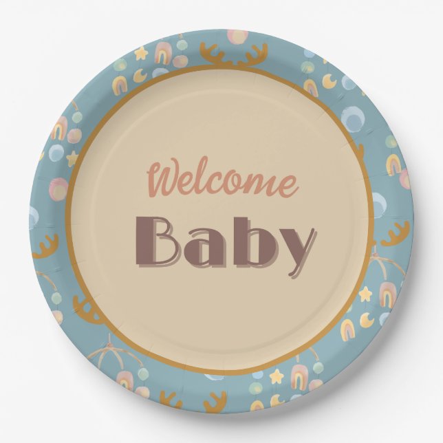 Elche und mobile 9" runde Babyduschpapier-Teller Pappteller (Vorderseite)