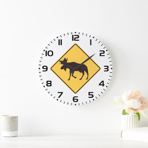 Elchkreuzungsschild Wildtiersicherheit Große Wanduhr