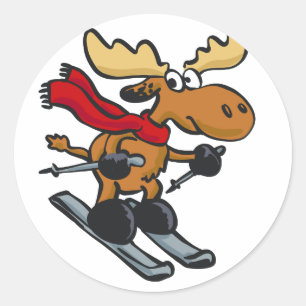 Elchskier-Cartoon  Hintergrundfarbe Runder Aufkleber