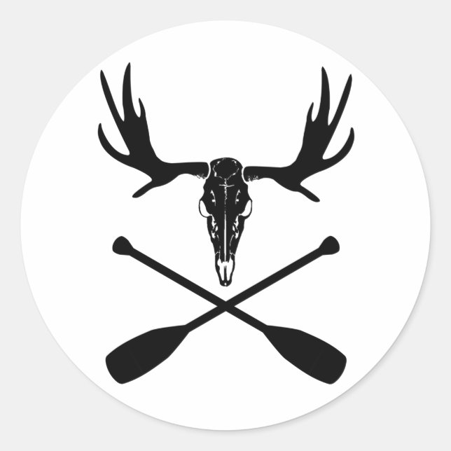 Elchskull und gekreuzte Paddeln Runder Aufkleber (Vorderseite)