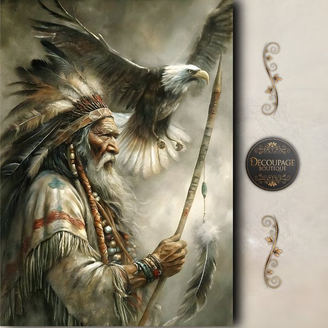 Elder Chief & Landing Eagle Decoupage Seidenpapier (Elder Chief & Landing Eagle Decoupage Tissue Paper)