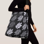 Elder Leaf Big Pattern Black White Grey Tragetaschen Mit Langen Trägern<br><div class="desc">Elder tree leaf silhouette in a surface pattern design with grey and white detail on a black background.</div>