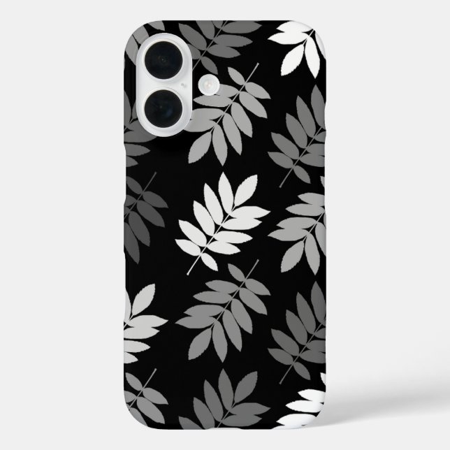 Elder Leaf Lg Muster Schwarz Weiß Grau iPhone 16 Hülle (Rückseite)