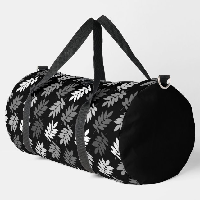 Elder Leaf Muster Schwarz Weiß Grau Duffle Bag (Linke Ecke)