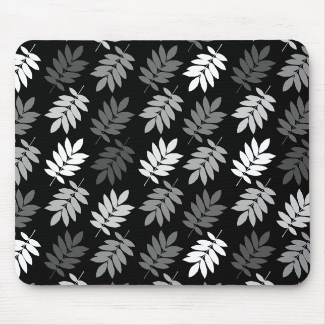 Elder Leaf Muster Schwarz Weiß Grau Mousepad (Vorne)