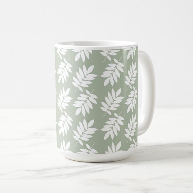 Elder Leaf Muster Weiß auf Grün Kaffeetasse (VorderseiteRechts)