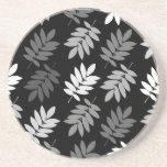 Elder Leaf Pattern Black White Grey Getränkeuntersetzer<br><div class="desc">Elder tree leaf silhouette in a surface pattern design with grey and white detail on a black background.</div>