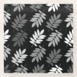 Elder Leaf Pattern Black White Grey Glasuntersetzer<br><div class="desc">Elder tree leaf silhouette in a surface pattern design with grey and white detail on a black background.</div>