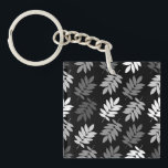 Elder Leaf Pattern Black White Grey Schlüsselanhänger<br><div class="desc">Elder tree leaf silhouette in a surface pattern design with grey and white detail on a black background.</div>