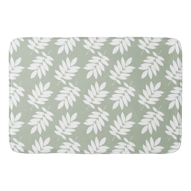 Elder Leaf Pattern White on Green Badematte (Vorderseite)