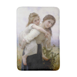 Elder Sister gibt jüngere Schwester Piggyback Ride Badematte