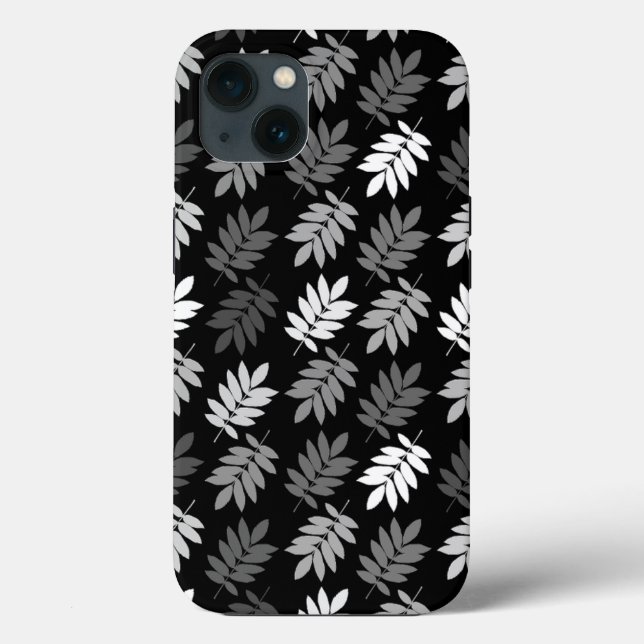 Elderblatt-Muster Schwarz Weiß Grau Case-Mate iPhone Hülle (Rückseite)