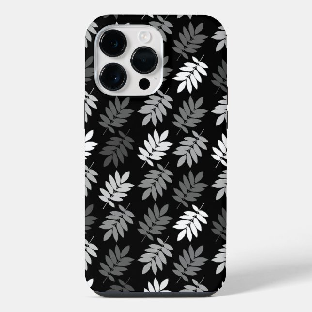 Elderblatt-Muster Schwarz Weiß Grau iPhone 14 Pro Max Hülle (Rückseite)