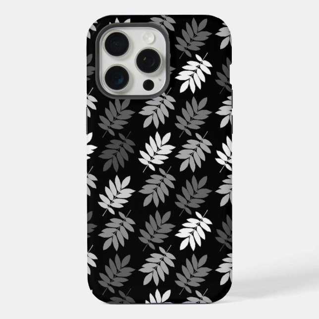 Elderblatt-Muster Schwarz Weiß Grau iPhone 15 Pro Max Hülle (Rückseite)