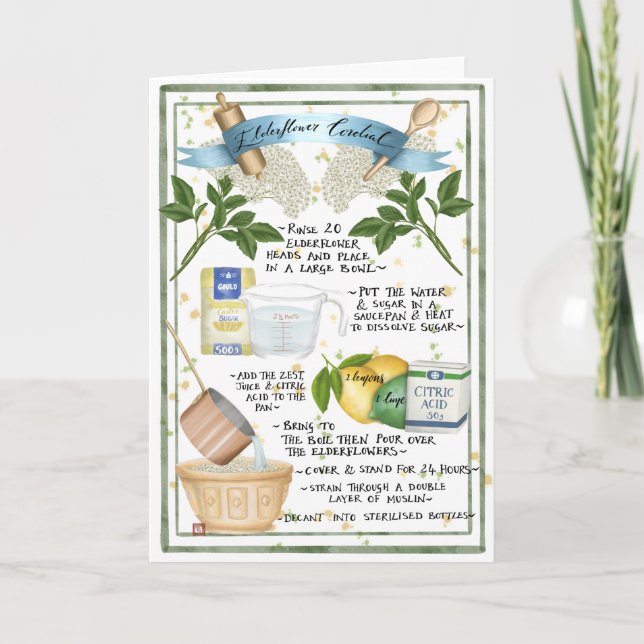 Elderflower Herzliche Illustrierte Rezept Karte (Vorderseite)