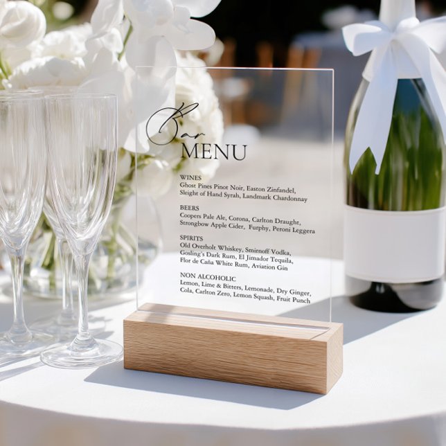 Eleagnt Modern Bar Menu Mariage Acrylique Sign (Eleagnt Modern Bar Menu Wedding Acrylic Sign)