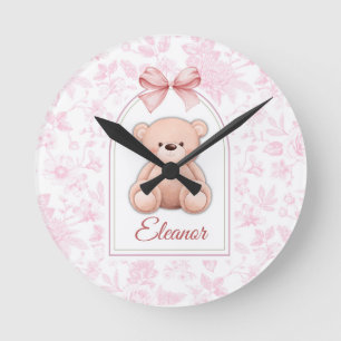 Eleanor Benutzerdefiniertes rosa Teddy-Bär-Kinde Runde Wanduhr