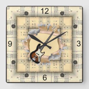 Elec Guitar~Break Through~Strange Sheet Music~ Quadratische Wanduhr