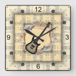 Elec Guitar~Break Through~Strange Sheet Music~ Quadratische Wanduhr