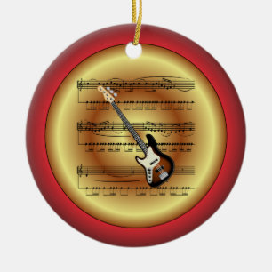 Elec Guitar~Sheet Music~Red/Green/Gold~Christmas~ Keramik Ornament