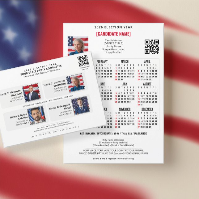 Élection Campagne politique Carte photo (Election Political Campaign Team Photo Slate Card - with 4 Candidate Profiles FEC Compliant)