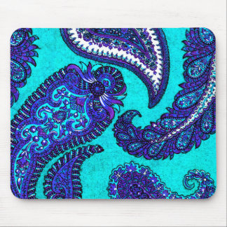 Electric Aqua Blue Indian Paisley Mousepad
